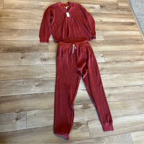 NWT Anthropologie Medium Daily Practice Lounge Set Red Wine Confetti 2 piece - Picture 2 of 6